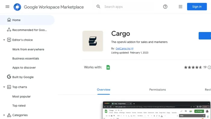 AI for Sheets by Cargo AI for Sheets by Cargo