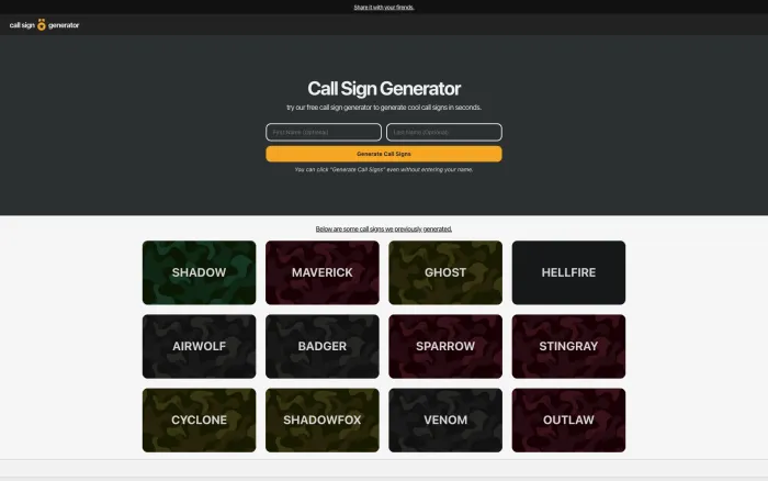Call sign generator Call sign generator