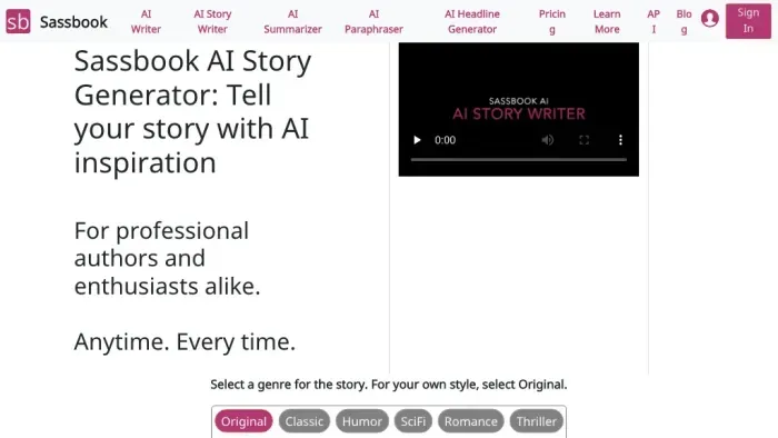 Sassbook AI Story generator Sassbook AI Story generator