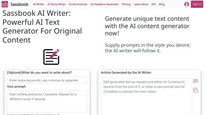 Sassbook AI Writer Sassbook AI Writer