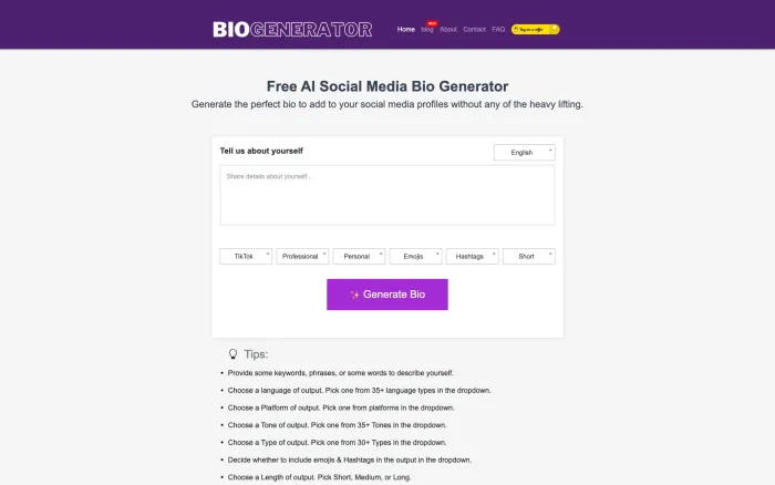 Social Media Bio Generator Social Media Bio Generator