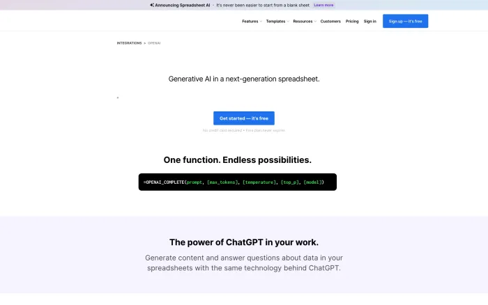 OpenAI in Spreadsheet OpenAI in Spreadsheet