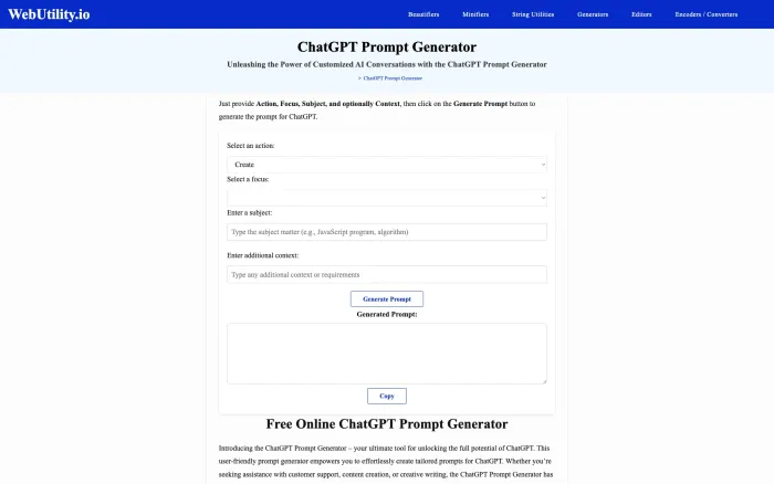 ChatGPT Prompt Generator webutility.io ChatGPT Prompt Generator webutility.io